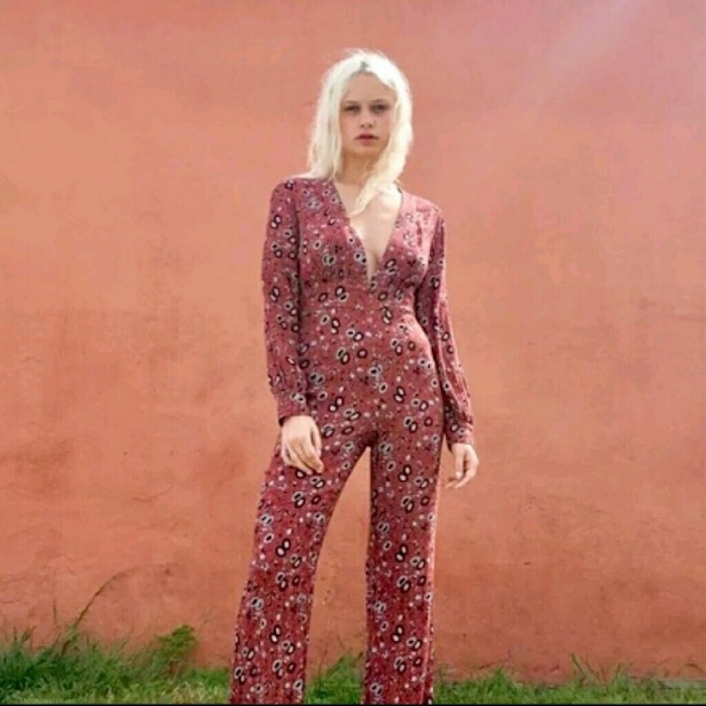 Vintage Free People Jumpsuit Floral Boho 4 Retro Romper Hippie